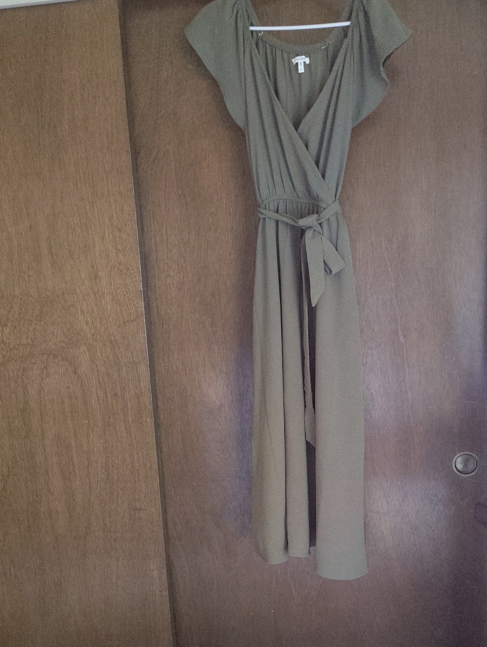 Maurices Olive Green Wrap Maxi Dress with Waist Tie, Sexy Neckline